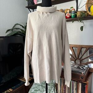 Free People Oversized Ribbed Knit Cream Turtleneck Sweater